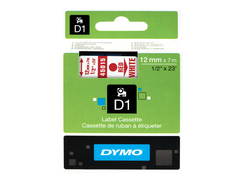 Dymo : D1 - tape DYMo 12MMX7M RED avec HITE