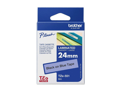 Brother TZE-551 ruban laminé P-Touch 24mm 8M Noir sur Bleu