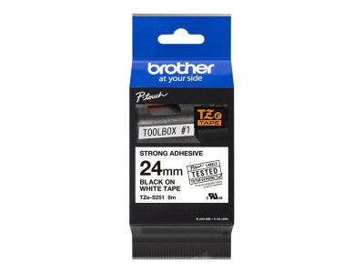 Brother TZE-S251 ruban laminé P-Touch M 8M 8M Noir sur Blanc Extra Fort