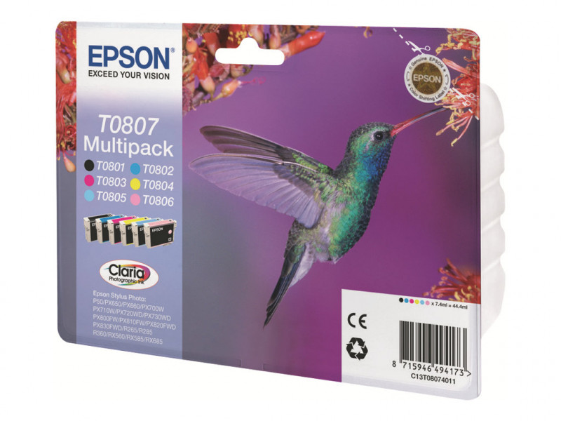 Epson : Multipack Colibri Encres Claria N-C-M-J-Cc-Mc (T0807)
