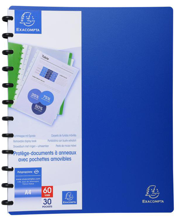 Exacompta Afficher livre A4, 30 poches, bleu translucide