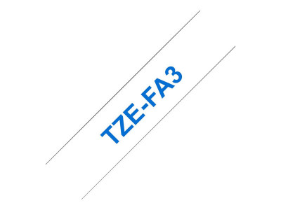 Brother TZE-FA3 ruban tissu P-Touch Bleu sur Blanc 12mm 7,99M