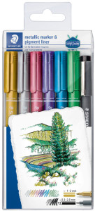 STAEDTLER Marqueur Permanent métallique, 6er Case + Liner pigment