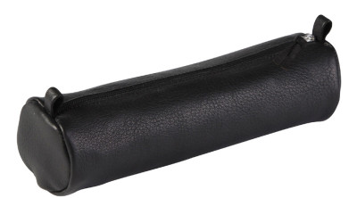 Clairefontaine Trousse petite ronde, cuir noir vieilli