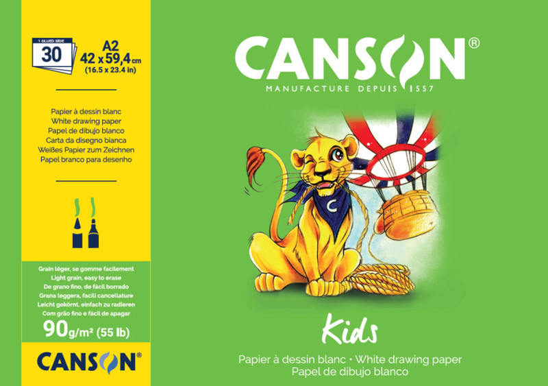 ✓ Canson Kids Bloc Dessin Collé 30 Feuilles A4 - 21x29,7cm - 90g