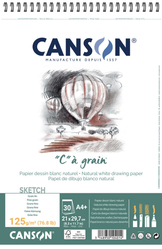 CANSON Papier à dessin C à grain, A3, 180 g/m2, blanc