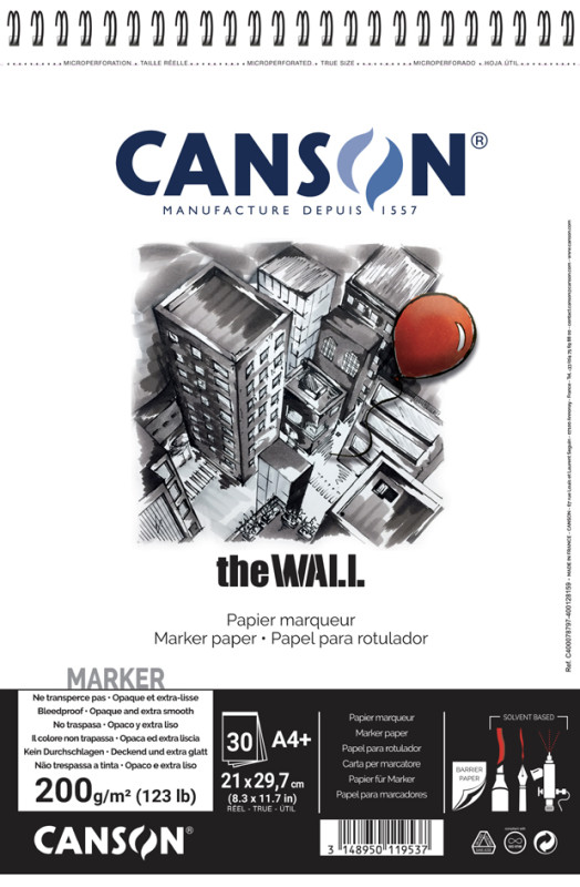 CANSON Bloc papier dessin spiralé The WALL, A4, 220 g/m2