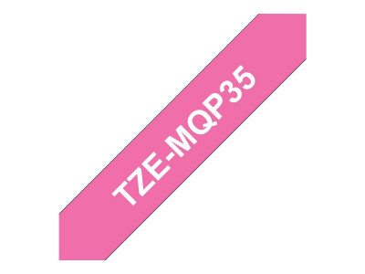 Brother TZE-MQP35 ruban laminé P-Touch 12mm 5M Mat Blanc sur Rose Baies