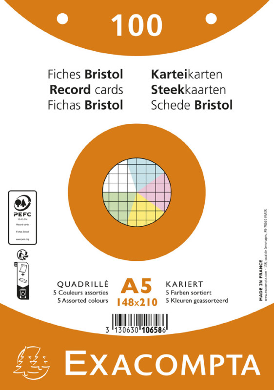 EXACOMPTA Fiches bristol, A5, ligné, jaune