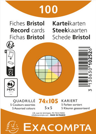 EXACOMPTA Fiches bristol, A7, uni, blanc