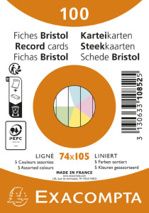 EXACOMPTA Fiches bristol, A7, ligné, blanc