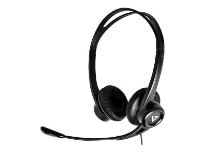 V7 : ESSENTIALS USB HEADPHONES W/MIC LTHR EARPADS INLINE CTRL BLACK