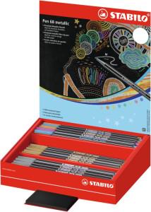 feutres STABILO Pen 68 métallique, 60 Display - 3 couleurs