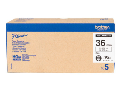 Brother : HGE261V5 RUBAN LARGEUR 36MM NOIR/BLANC QTE 5 PCS