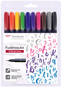 Tombow Stylo de calligraphie Fudenosuke, dureté 1, set de 10