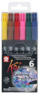 Stylo à brosse SAKURA Koi Coloration brosse, 6 cas, les couleurs de base
