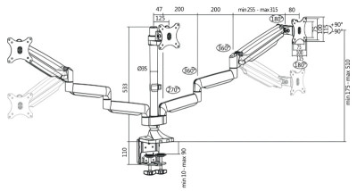 LogiLink bras TFT / LCD moniteur, en aluminium, en 3 fois, de l'argent