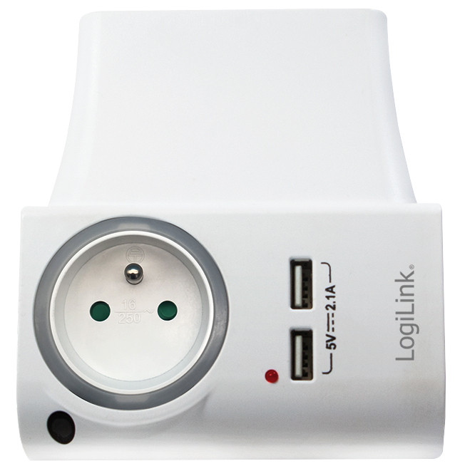 LogiLink Adaptateur prise, avec 2 ports USB et socle de