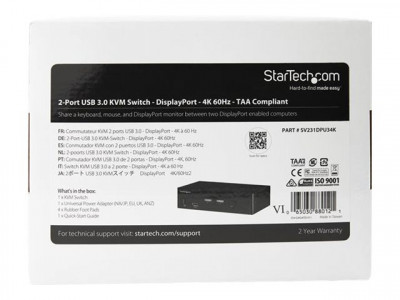 Startech : 2 PORT DISPLAYPORT KVM SWITCH 4K60HZ - USB 3.0 HUB - TAA COMP