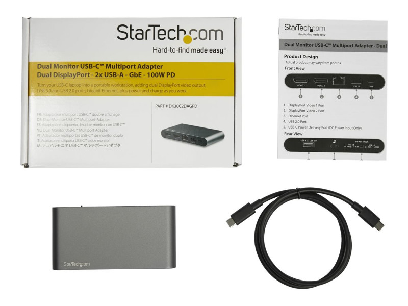 StarTech.com Adaptateur USB-C vers Double HDMI, Hub USB Type-C  Multi-Moniteur MST, Double Écran HDMI 4K 60Hz pour Ordinateur Por