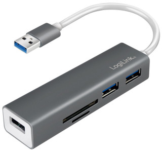 LogiLink USB 3.0 Hub lecteur + carte, 3 ports, gris