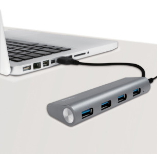 LogiLink USB 3.0 Hub, 4-port, un boîtier en aluminium, gris