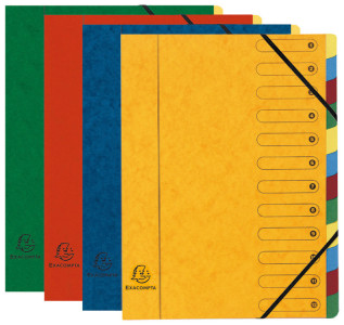 EXACOMPTA commande portefeuille concertina, le carton, 12 compartiments, de couleur