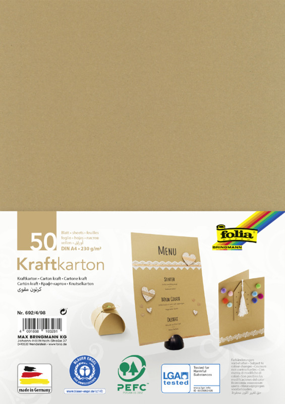 folia Kraftkarton, 230 g / qm, A4, 50 Blatt