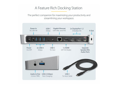 Startech : USB-C DOCK TRIPLE 4K MNTR 2X DP + HDMI - 100W USB PD