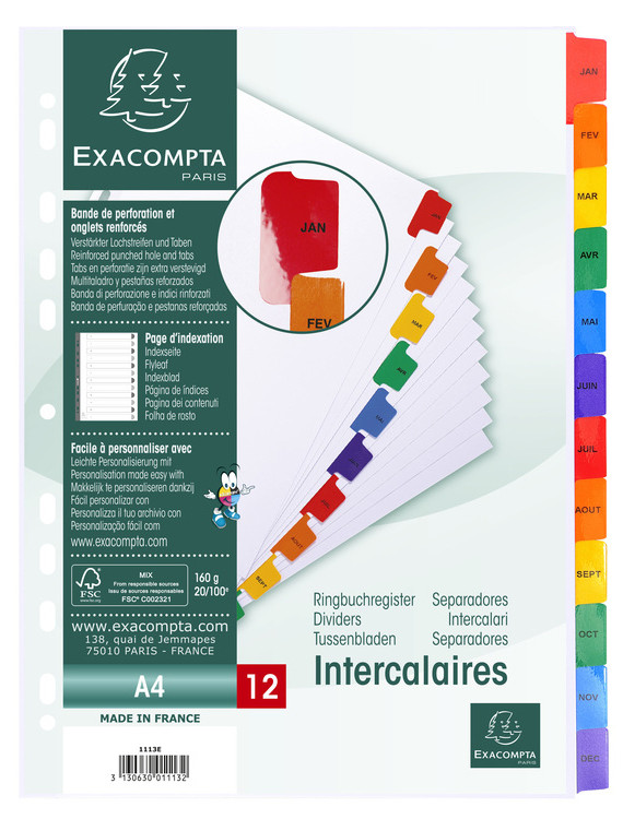 EXACOMPTA Intercalaires mensuels Janvier-Décembre, A4