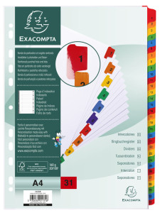 EXACOMPTA carton registre 1-31, A4, blanc, 31 pièces