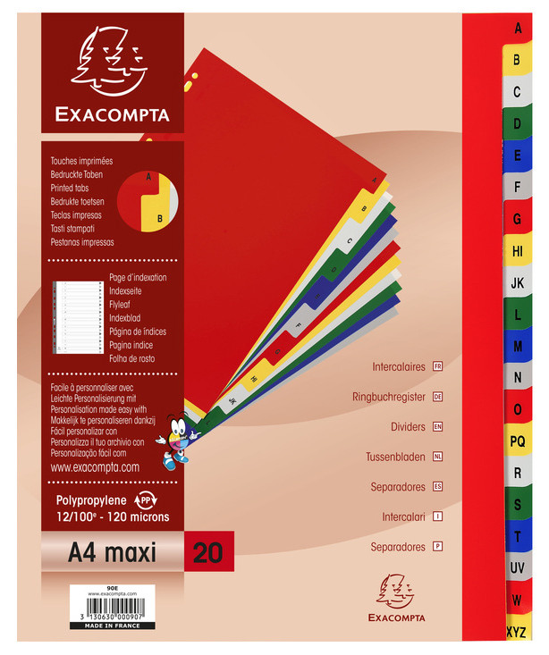 EXACOMPTA Intercalaires en plastique, A-Z, A4+, 20 positions