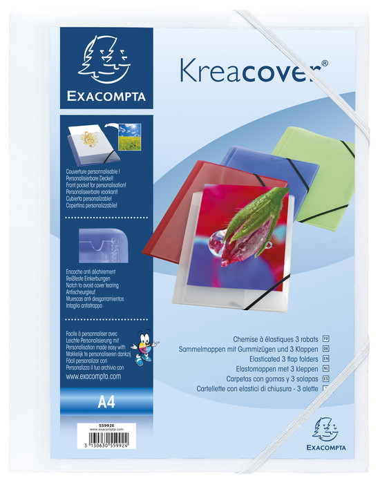 EXACOMPTA Chemise à élastiques Kreacover, A4, PP, blanc