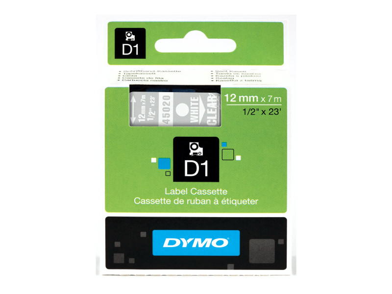 Dymo : 12MMX7M-TAPE WHITE/CLEAR .