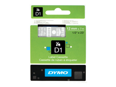 Dymo : 12MMX7M-TAPE WHITE/CLEAR .