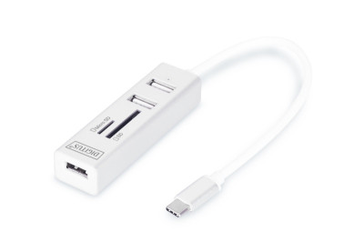 DIGITUS Hub USB-C stéréo OTG 3 ports / lecteur de cartes SD