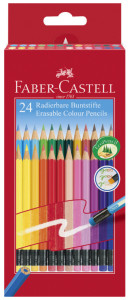 FABER-CASTELL Crayon de couleur gommable, étui carton de 24