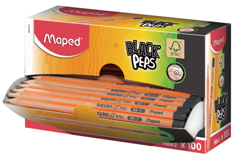 BLACK'PEPS crayon Maped, dureté: HB, 100 displaybox