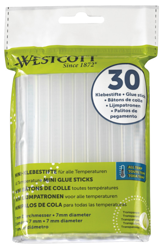des cartouches d'adhésif thermofusible WESTCOTT chaud, diamètre: 7 mm, 30 pièces