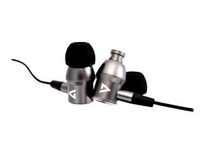 V7 : STEREO EARBUDS ALUMINUM W/MIC 1.2M cable 3.5MM SILVER