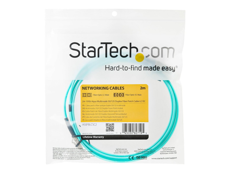 StarTech.com Câble Fibre Optique Multimode de 10m LC/UPC à LC/UPC OM4,  Fibre Zipcord 50/125µm LOMMF/VCSEL, Réseaux 100G, Faible Perte d'Insertion,  Cordon de Raccordement Fibre LSZH sur