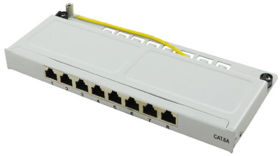 LogiLink Mini panneau de brassage Cat 6A, 8 ports, gris clair, 0,5 HE