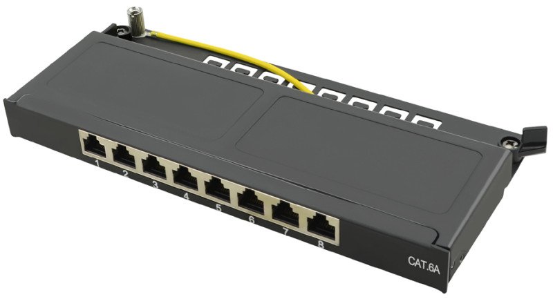 LogiLink Mini Patch Panel Kat.6A, 8 ports, schwarz, 0,5 HE