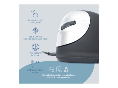 R-Go Souris ergonomique HE Break filaire pour gauchers