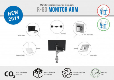 R-Go Tools R-Go Caparo 4 D2, Bras simple écran Circulaire fixation bureau, ressort à gaz