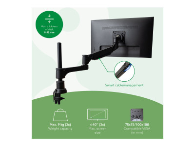 R-Go Tools R-Go Caparo 4 D2, Bras double écran circulaire fixation bureau, ressort à gaz