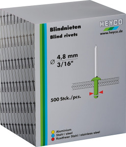 HEYCO Rivets, 2,4 mm, 500 pièces