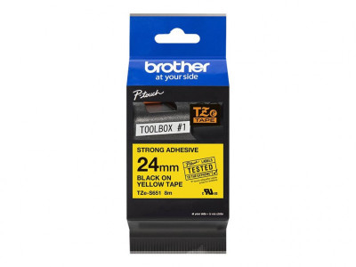 Brother : TZE-S651 LAMINATED tape 24MM 8M BLACK ON YELLOW EXTRA-STRONG