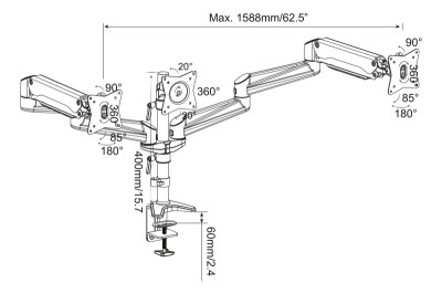 DIGITUS Bras support écran TFT/LCD avec vérin à gaz, triple