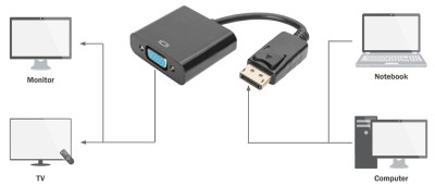 Câble adaptateur DIGITUS, DisplayPort - HD15, 0,15 m, noir